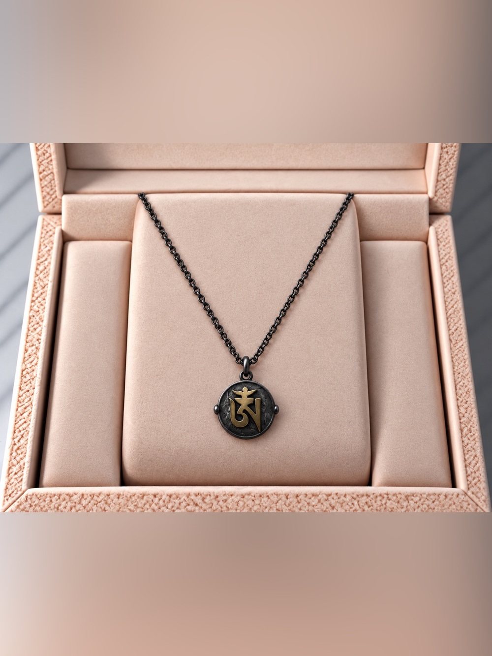 Oxidized Silver and Gold Tibetan ‘Ong’ Symbol Pendant Locket Necklace